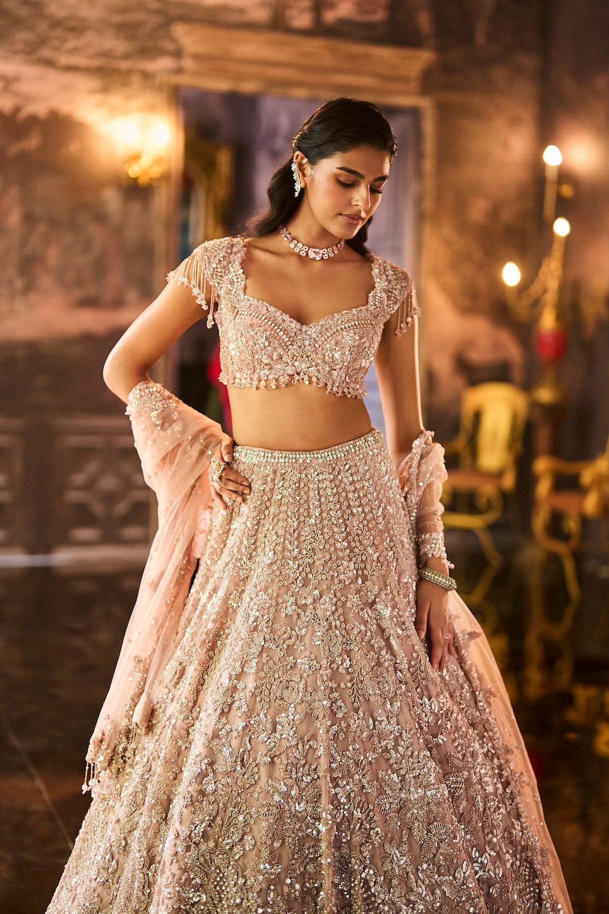 Dusty Peach Sequin Lehenga Set