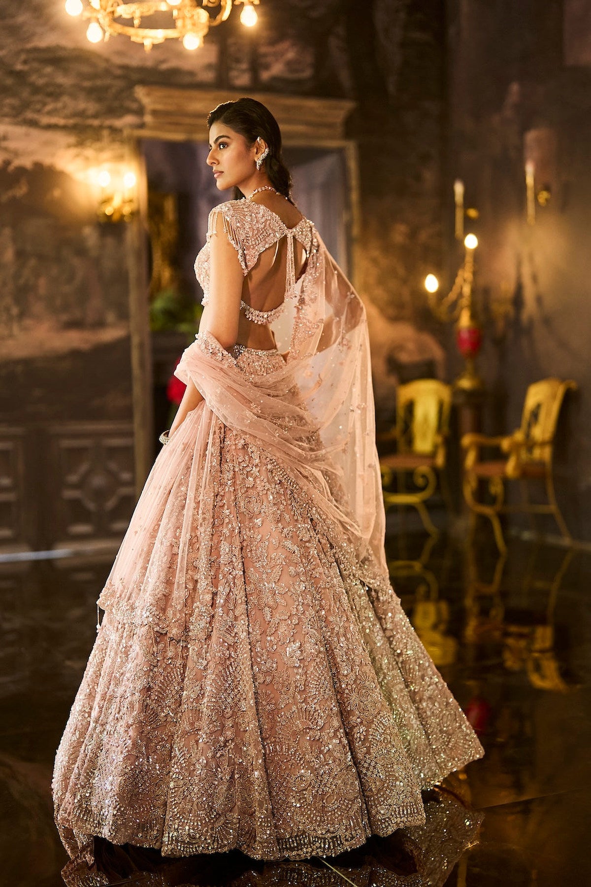 Dusty Peach Sequin Lehenga Set