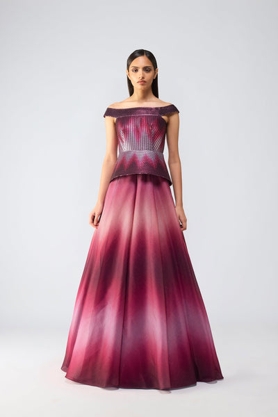Metallic Glitch Flared Gown - Ready To Ship