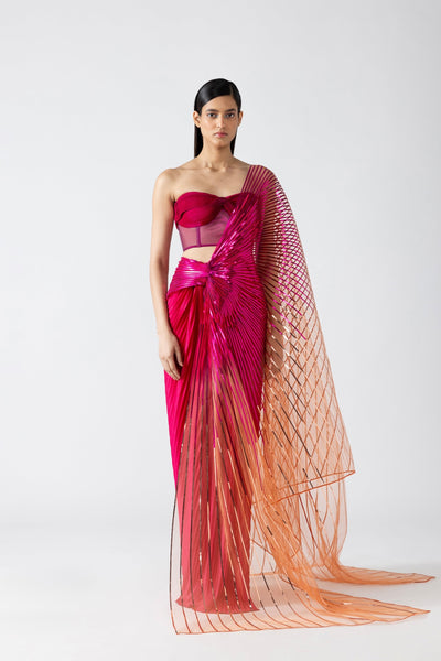 Metallic Saree And Bustier - Ready To Ship