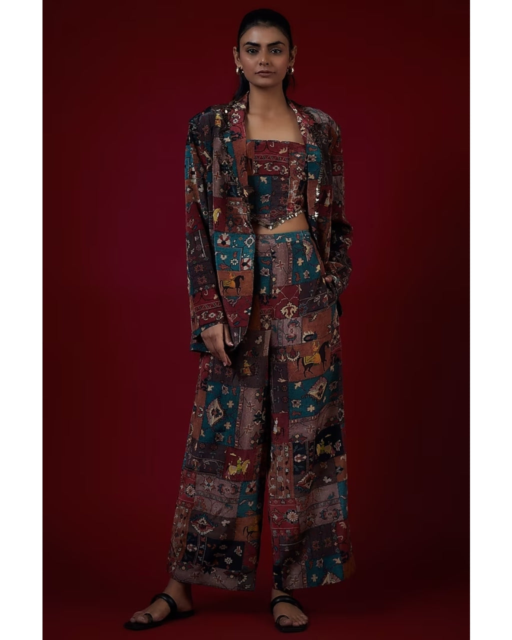 Multicolor Printed Pant Suit Set