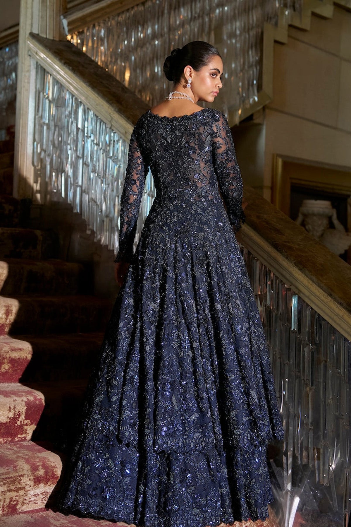 Midnight Blue Jacket Lehenga Set