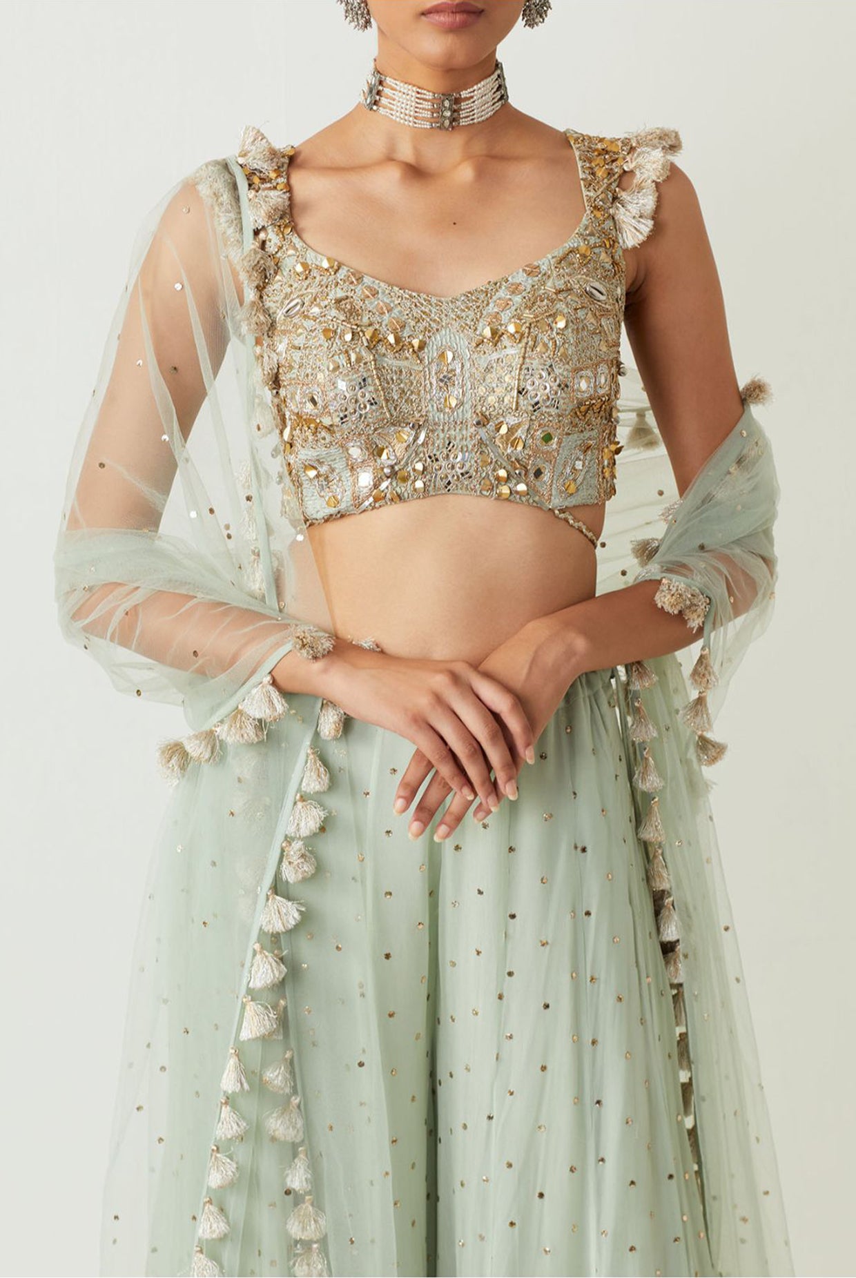 Powder Blue Embroidered Choli With Sharara And Dupatta