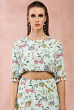 MINT NARGIS PRINT EMBROIDERED BALLOON TOP WITH FRILL SKIRT