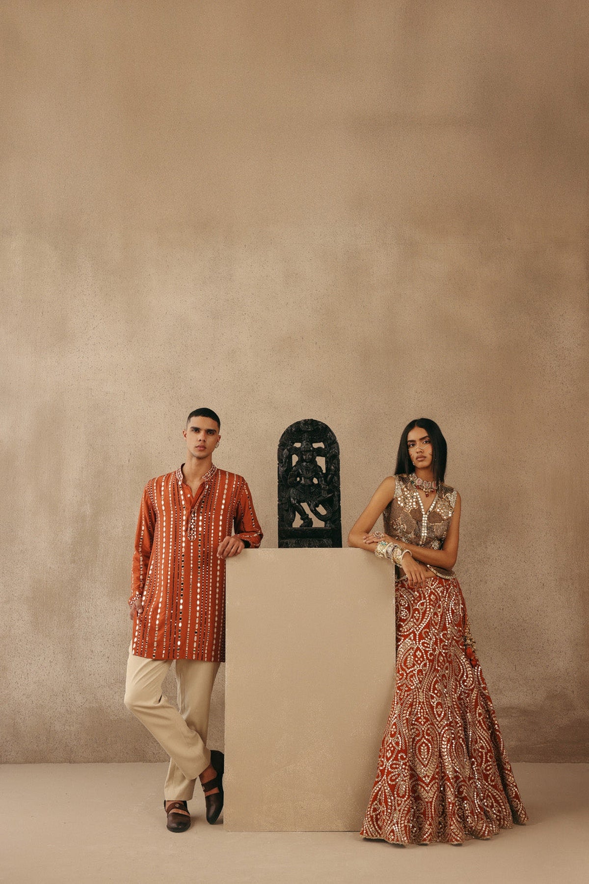 Mirrorwork Fish Cut Lehenga with Gilet and Dupatta