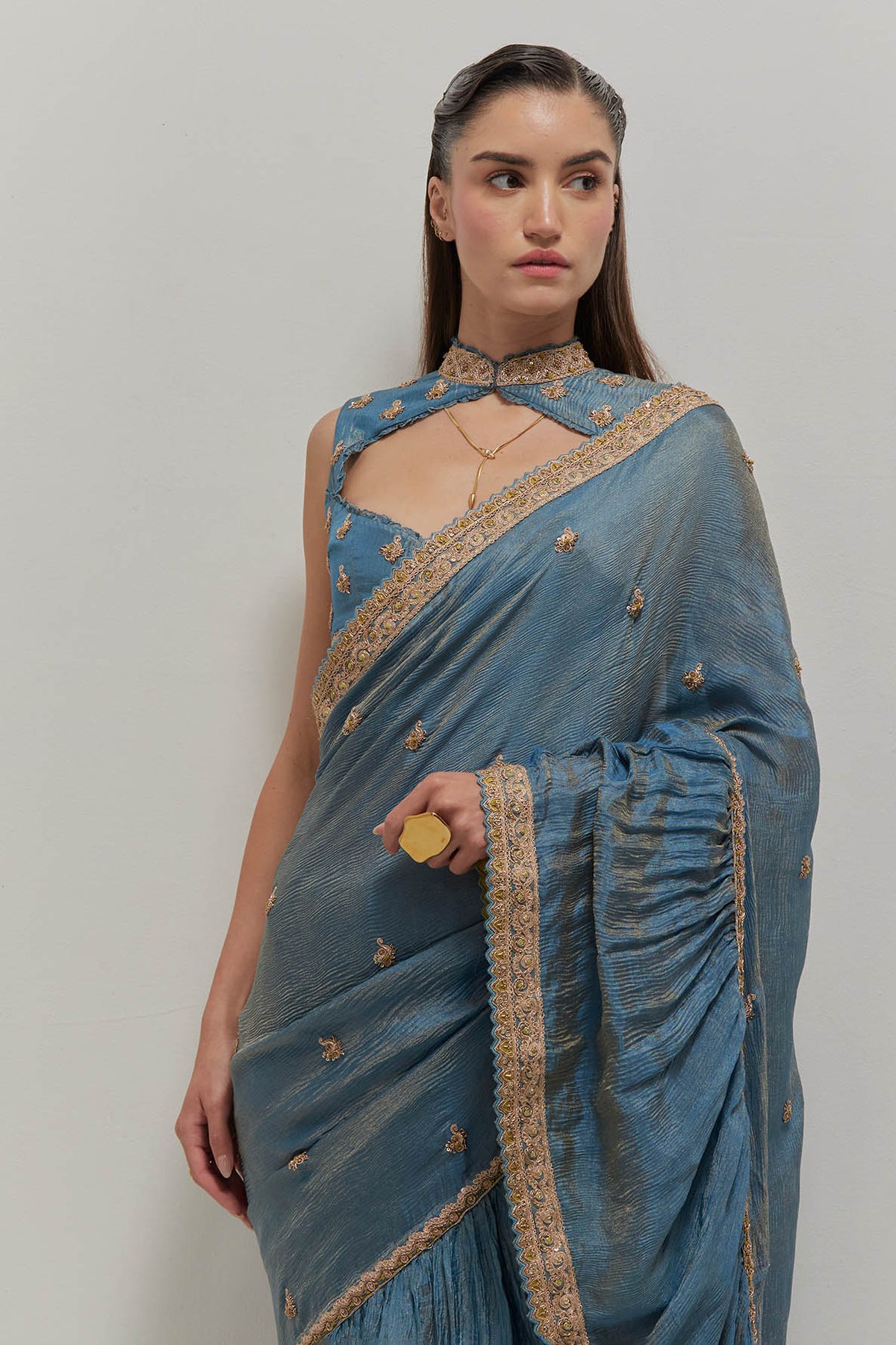 Mist Blue Ruffle Saree Set
