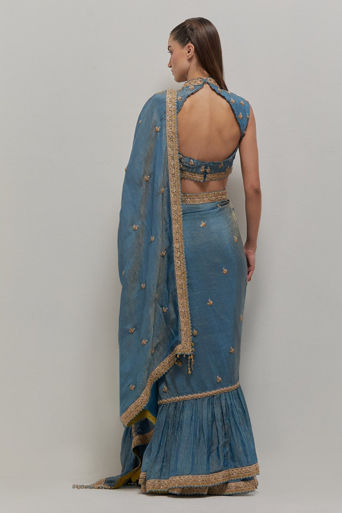 Mist Blue Ruffle Saree Set