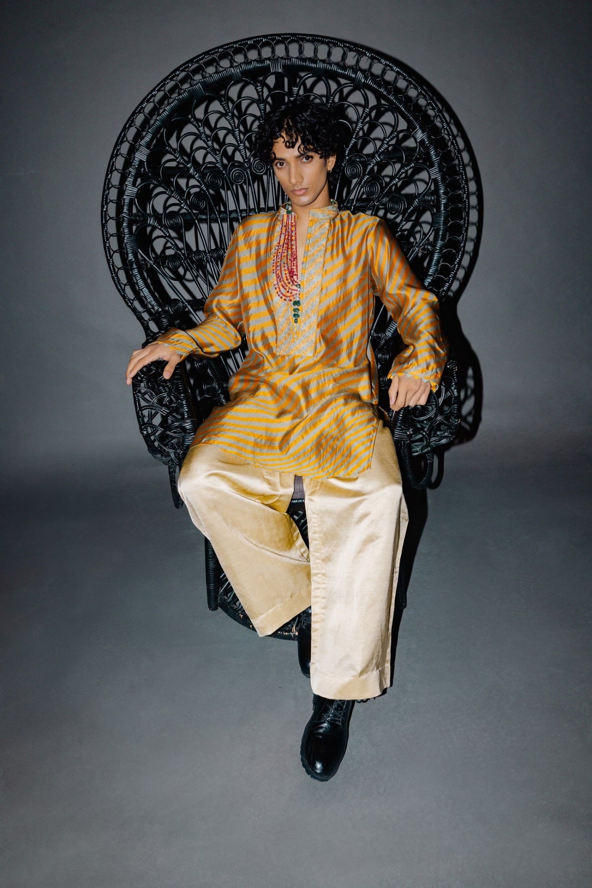 Mustard Leheriya Kurta Set