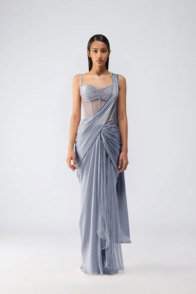 Moulded Crystalvein Corset And Draped Saree - Ready To Ship