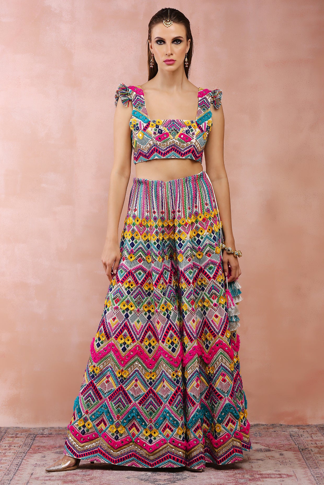 MULI COLOUR EMBROIDERED CHOLI WITH SHARARA