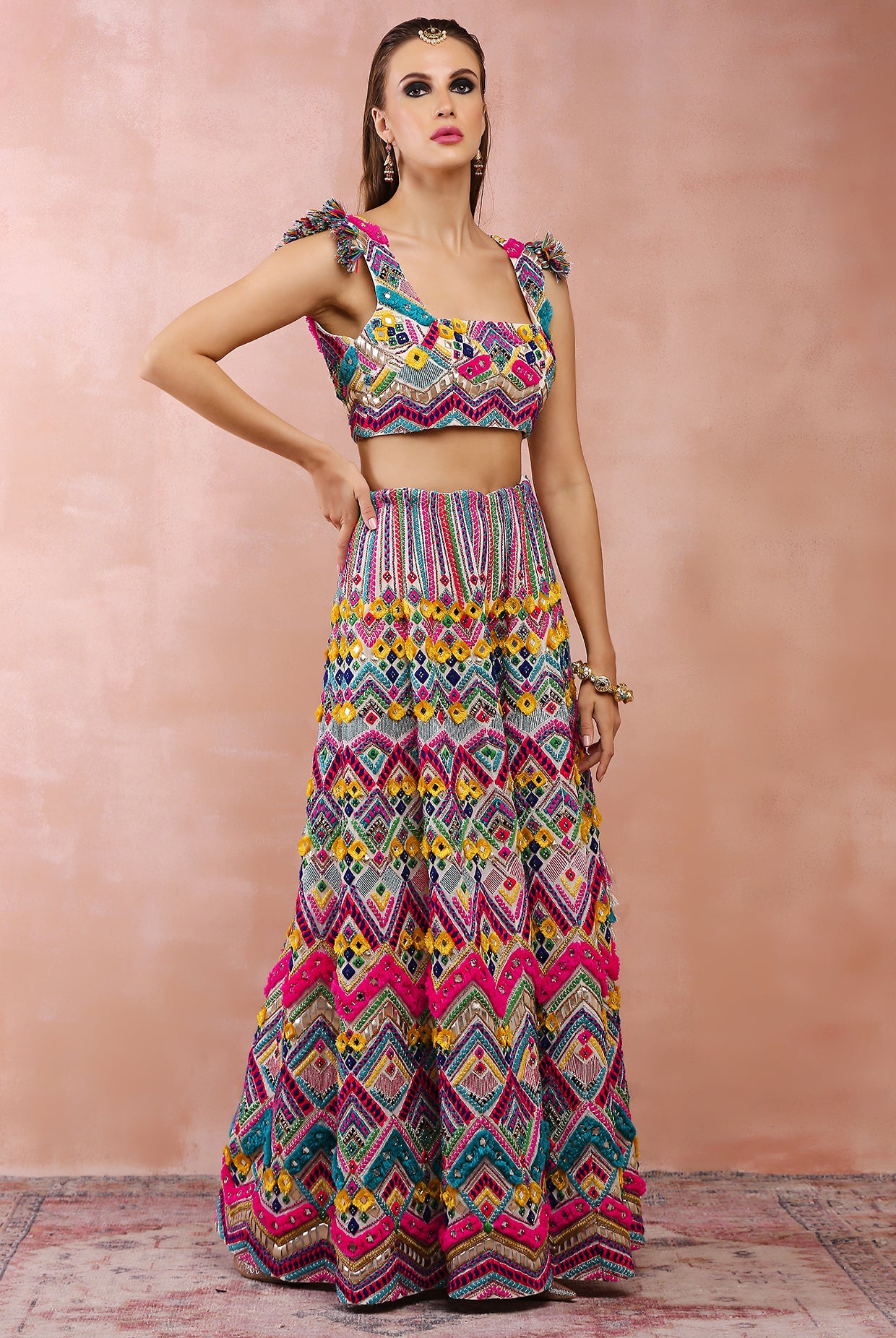 MULI COLOUR EMBROIDERED CHOLI WITH SHARARA