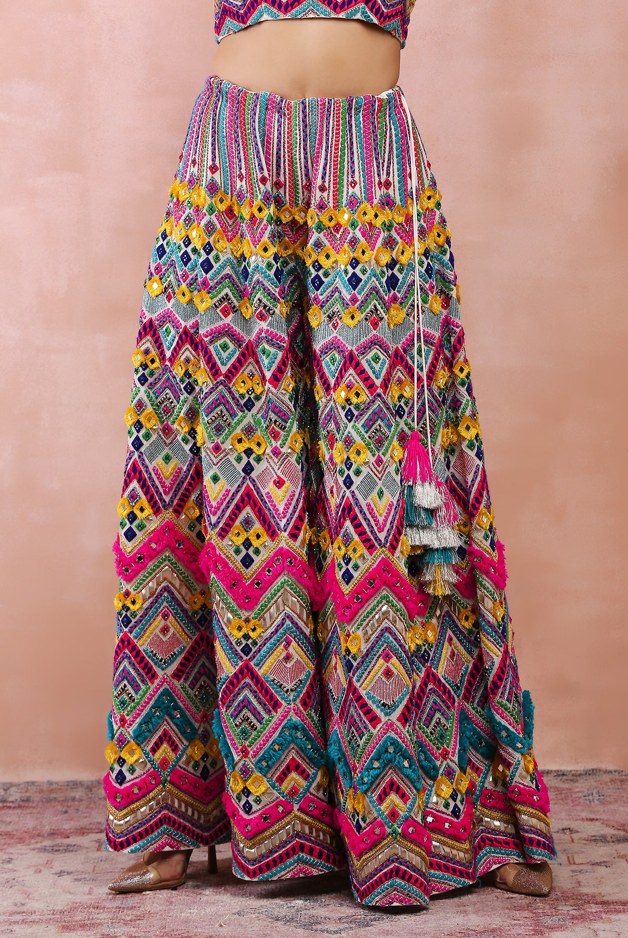 MULI COLOUR EMBROIDERED CHOLI WITH SHARARA