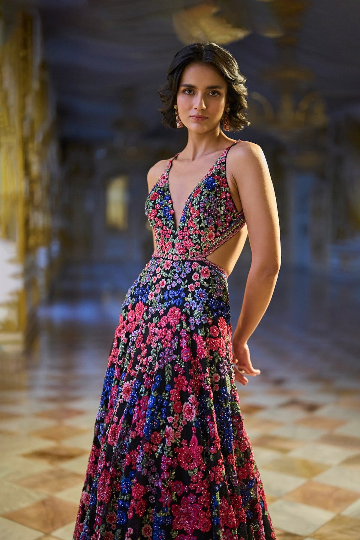 Multi-Coloured Floral Gown