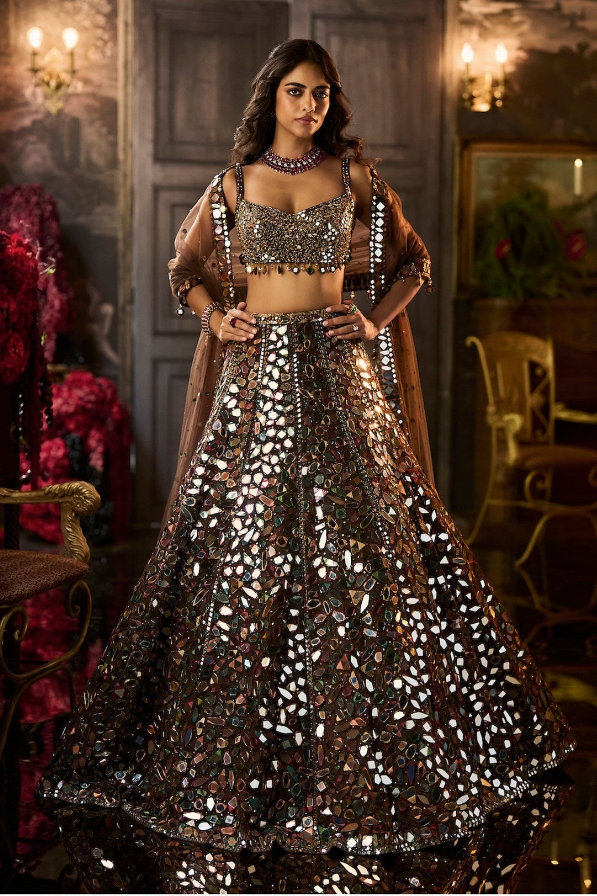 Multi-Coloured Mirror Work Lehenga Set