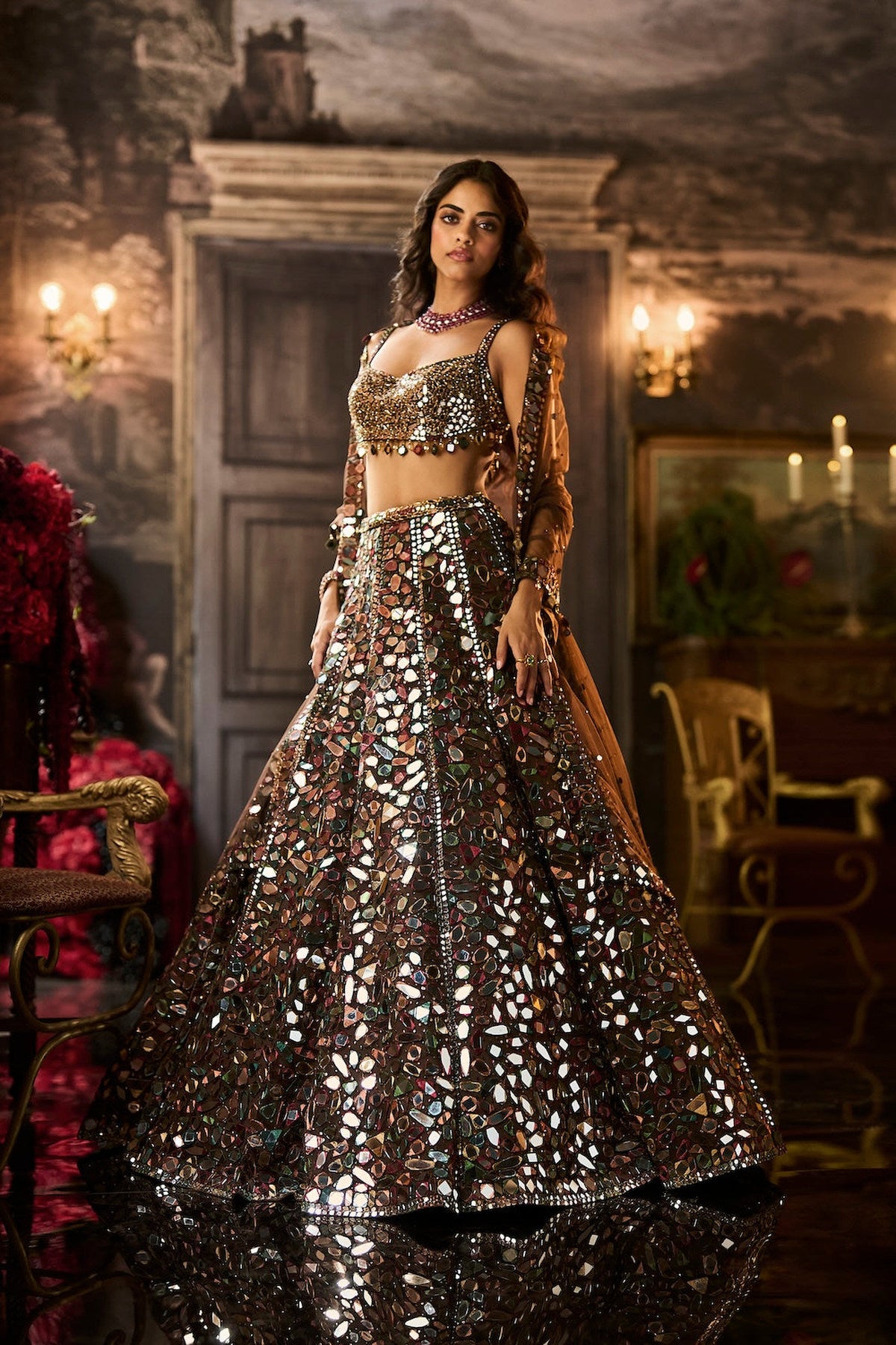 Multi-Coloured Mirror Work Lehenga Set
