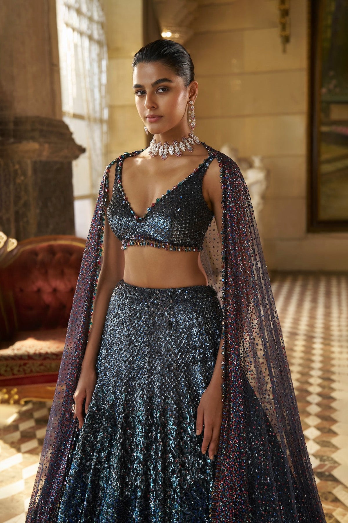 Multi - Coloured Sequin Lehenga Set
