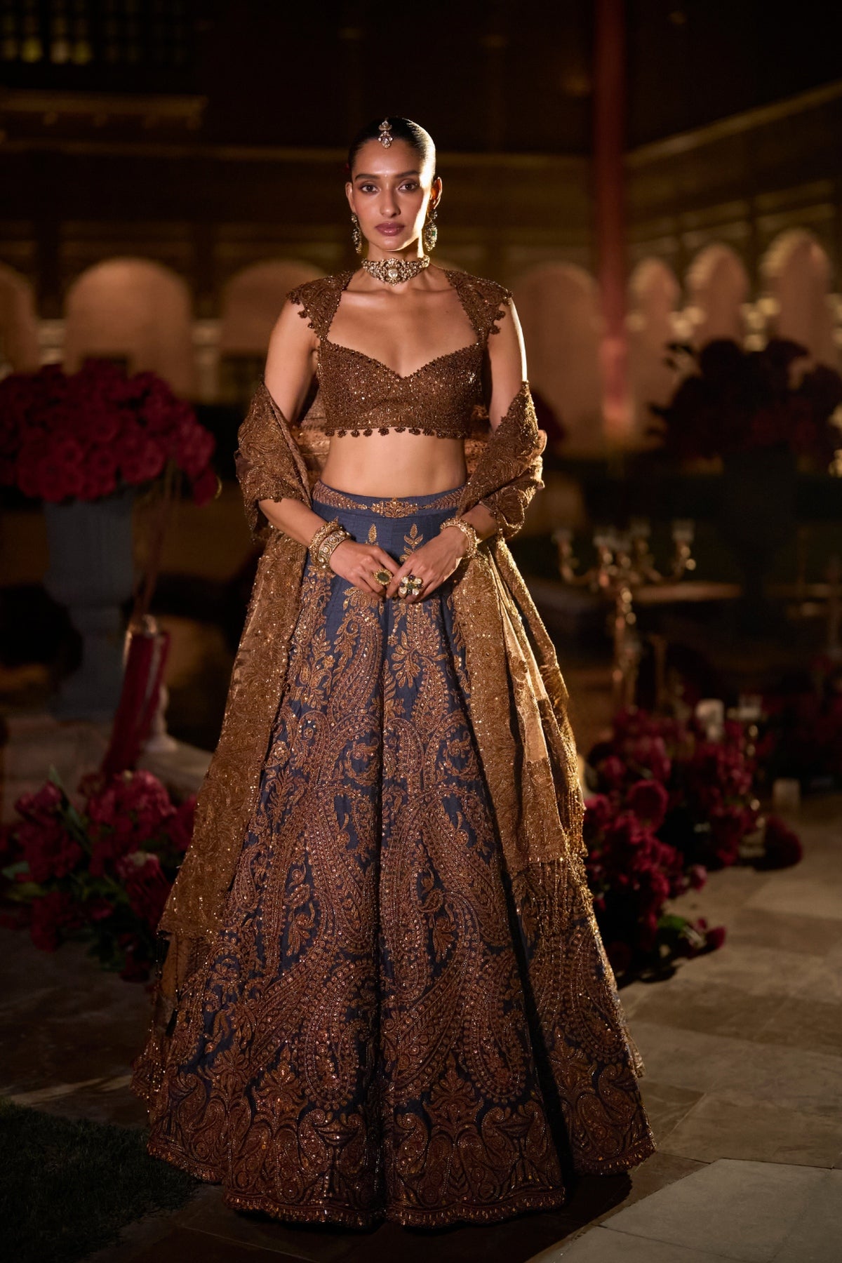 Navy Blue Paisley Lehenga Set