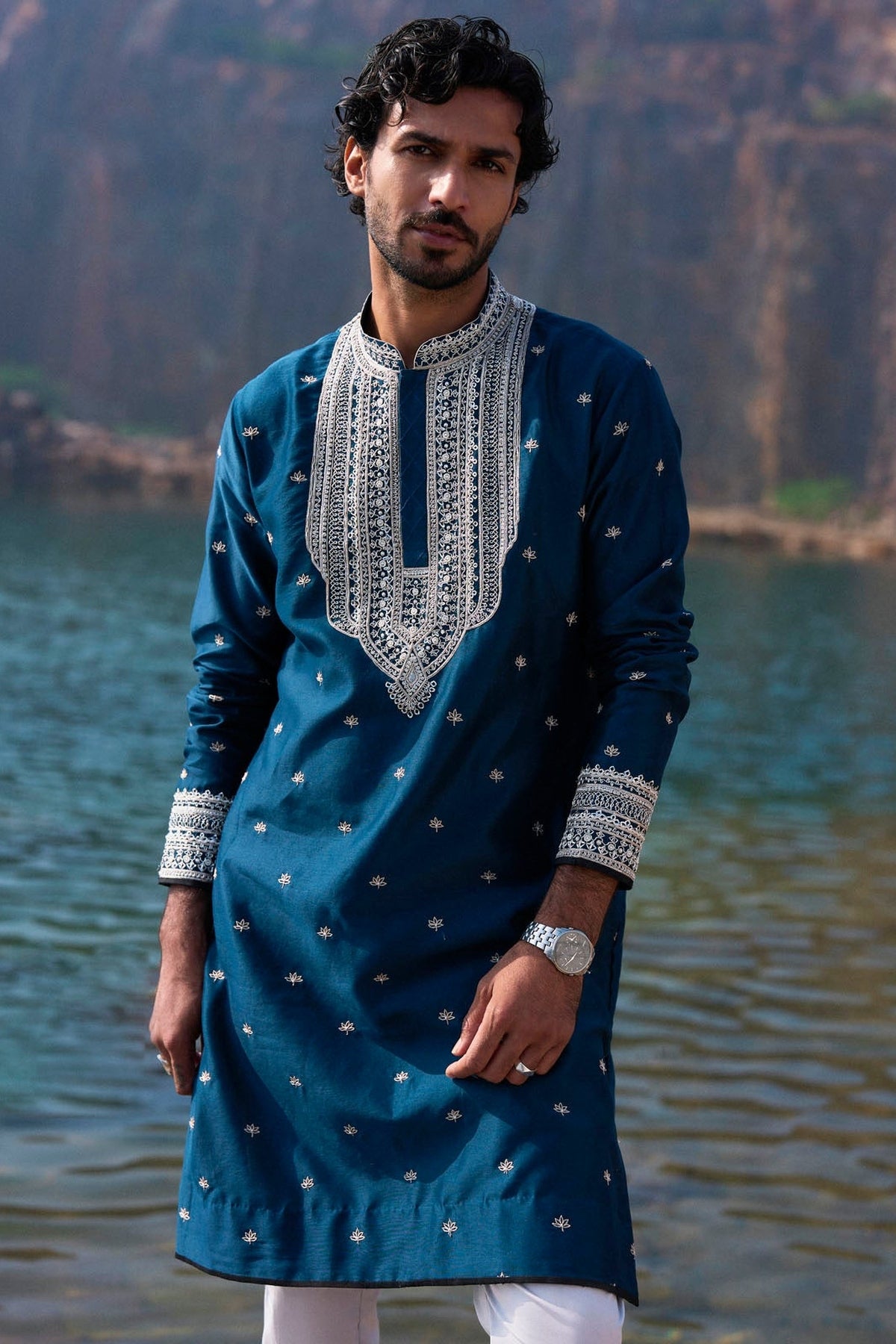 Navy Lotus Kurta Set
