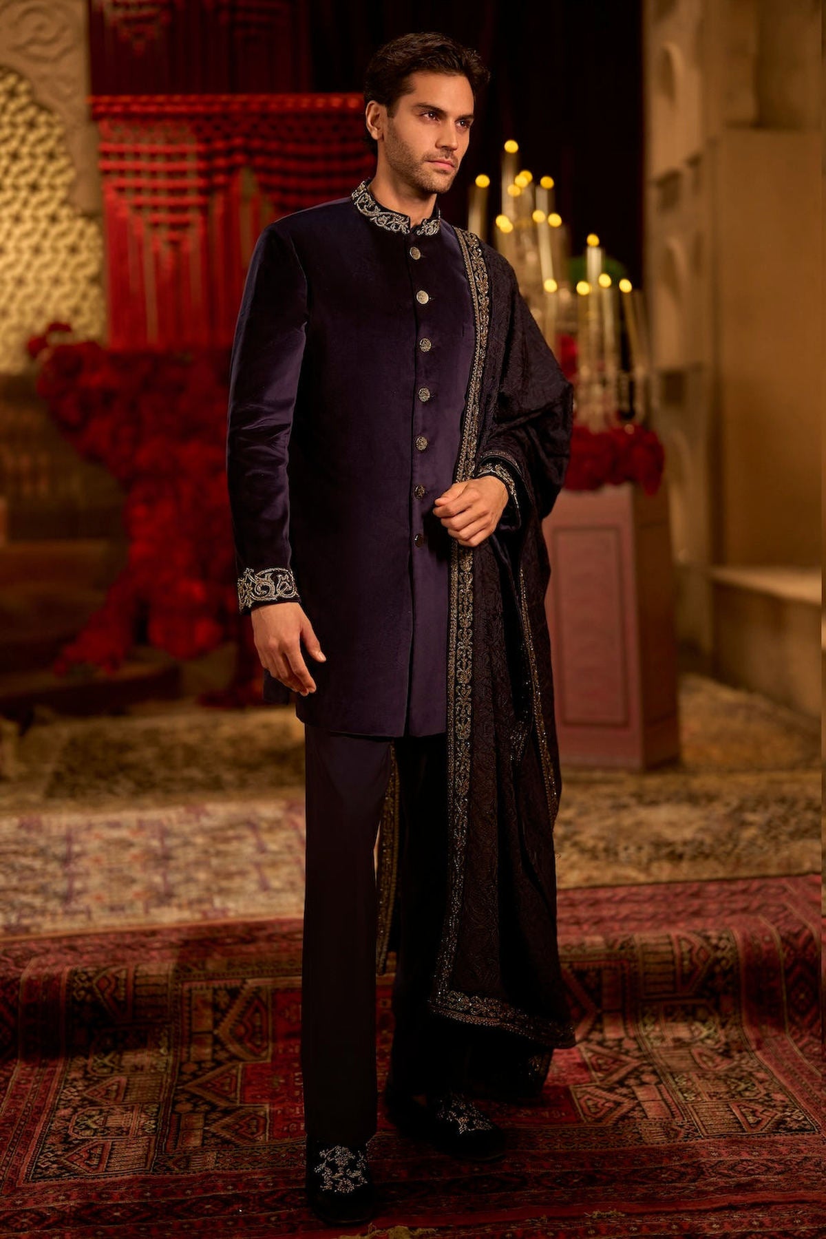 Navy Sherwani Set