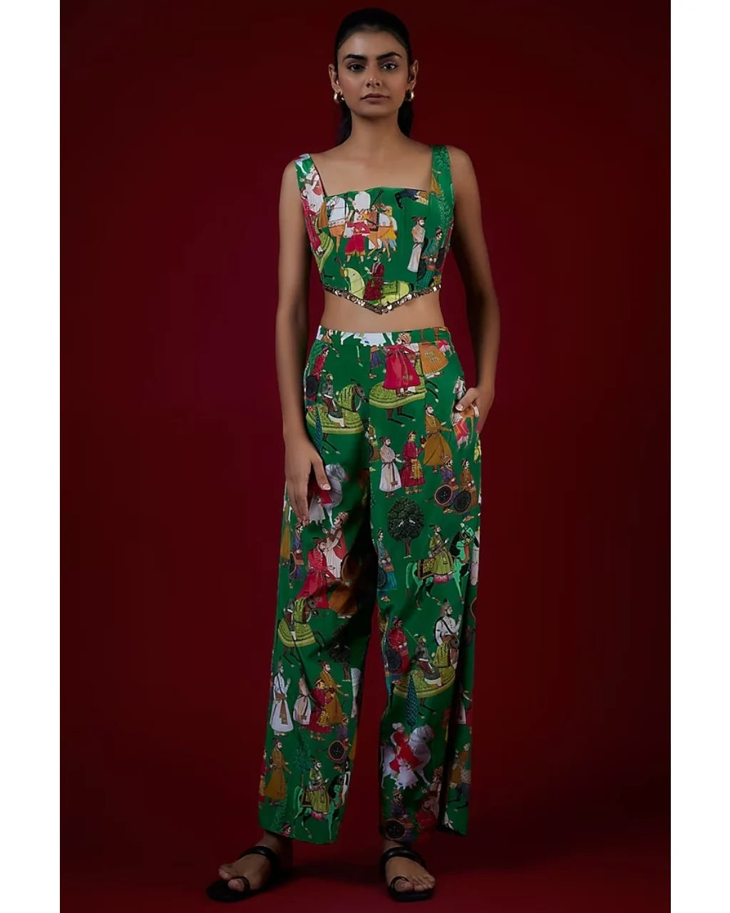 Green Printed Pant Suit Set