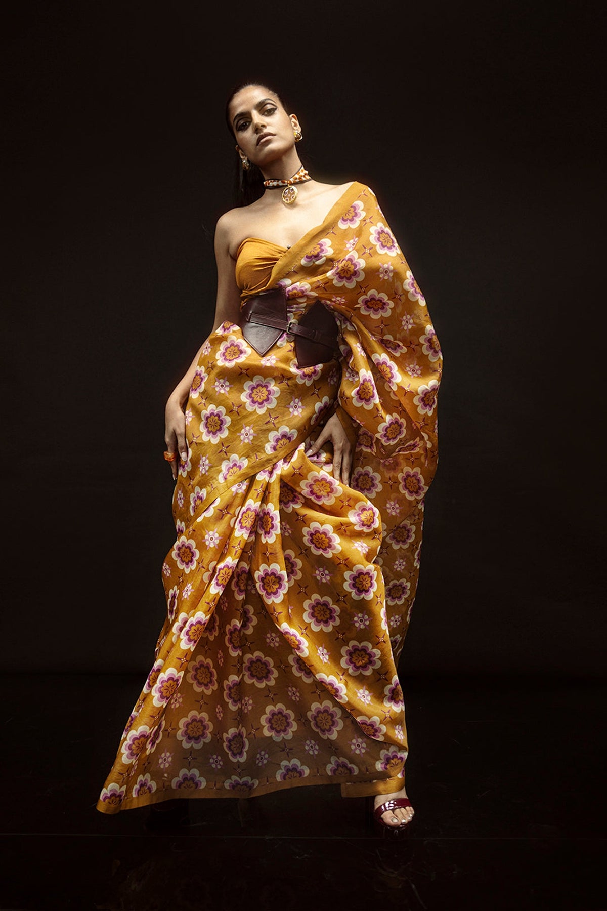 Ochre Twiggy Bloom Saree