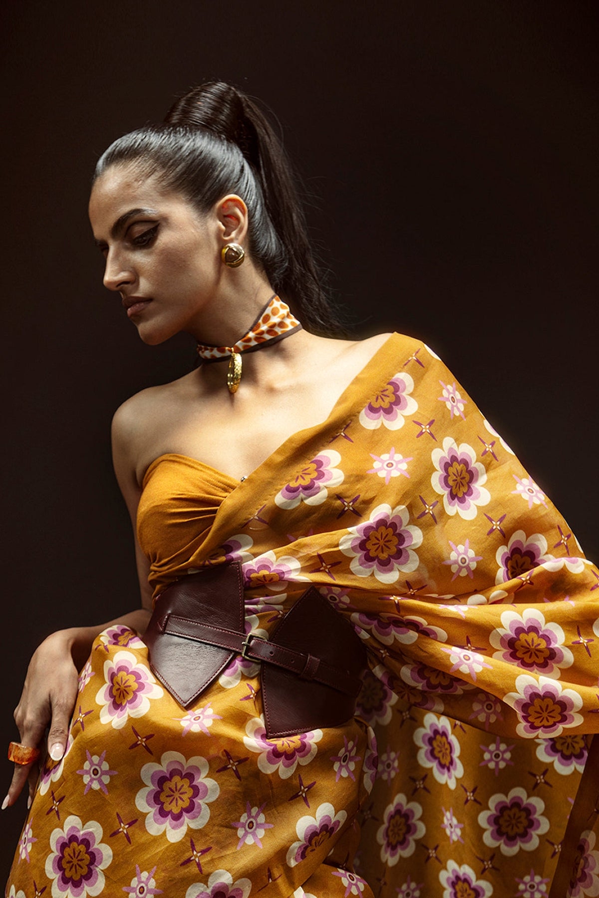 Ochre Twiggy Bloom Saree