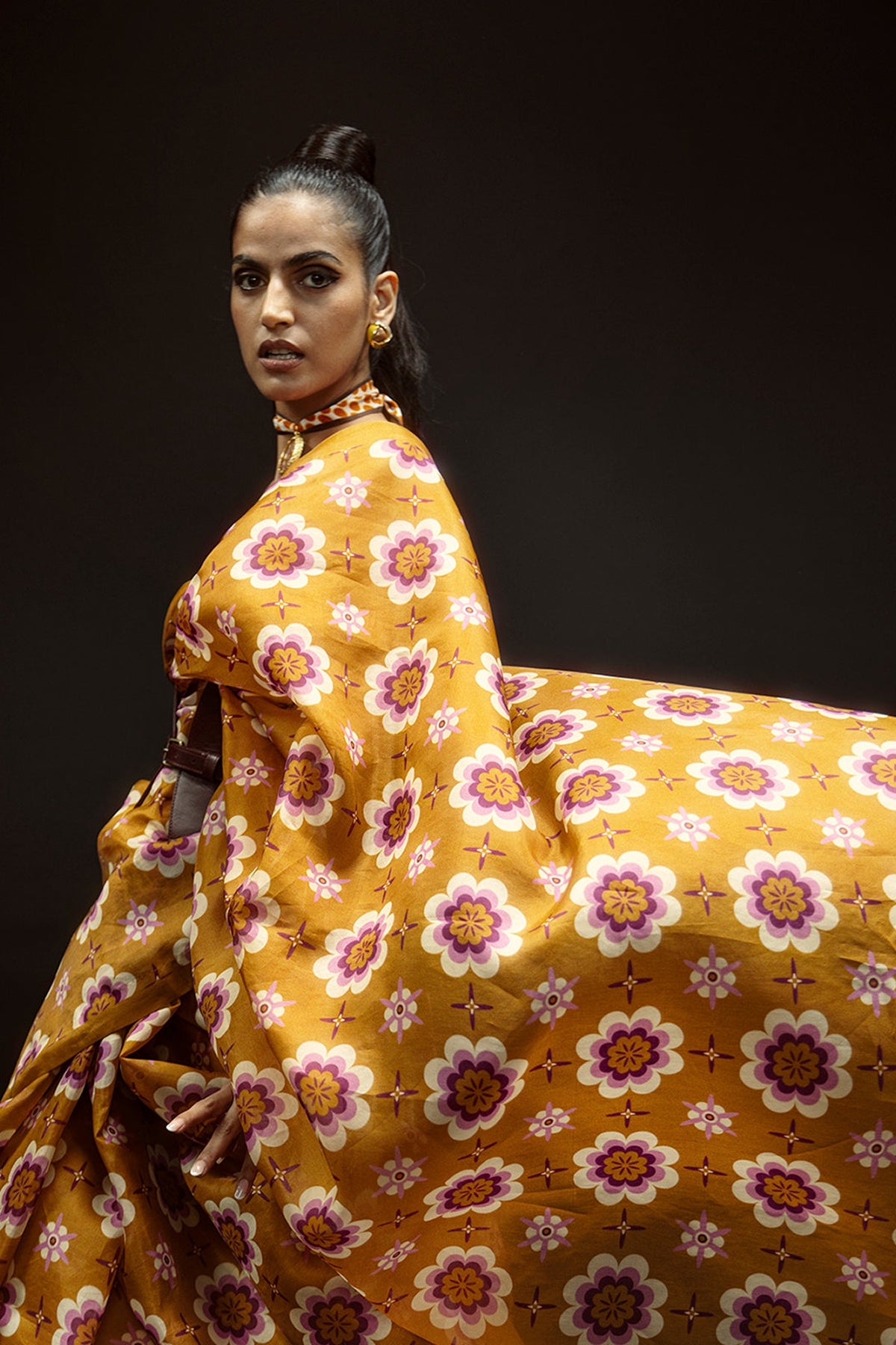 Ochre Twiggy Bloom Saree