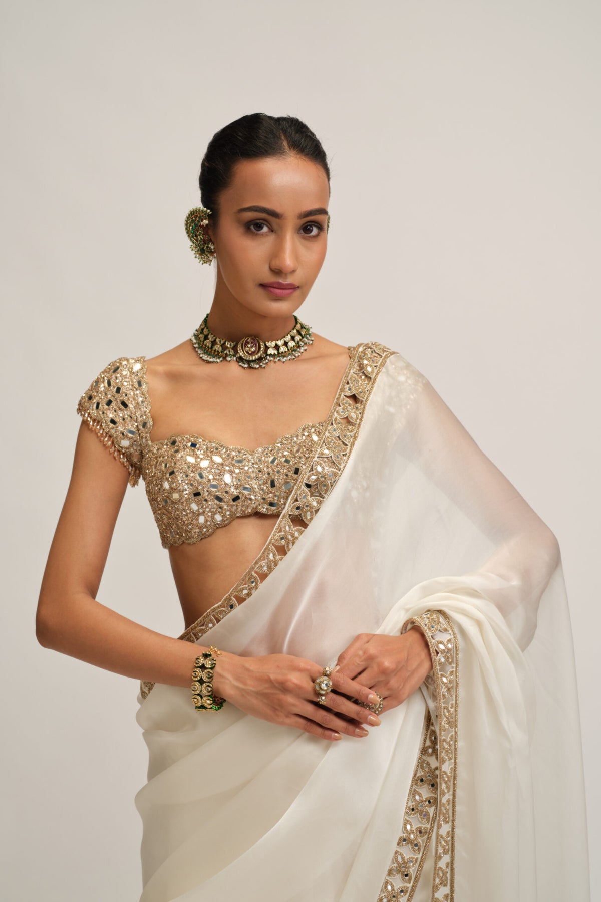 Off White Cutwork Border Saree Set