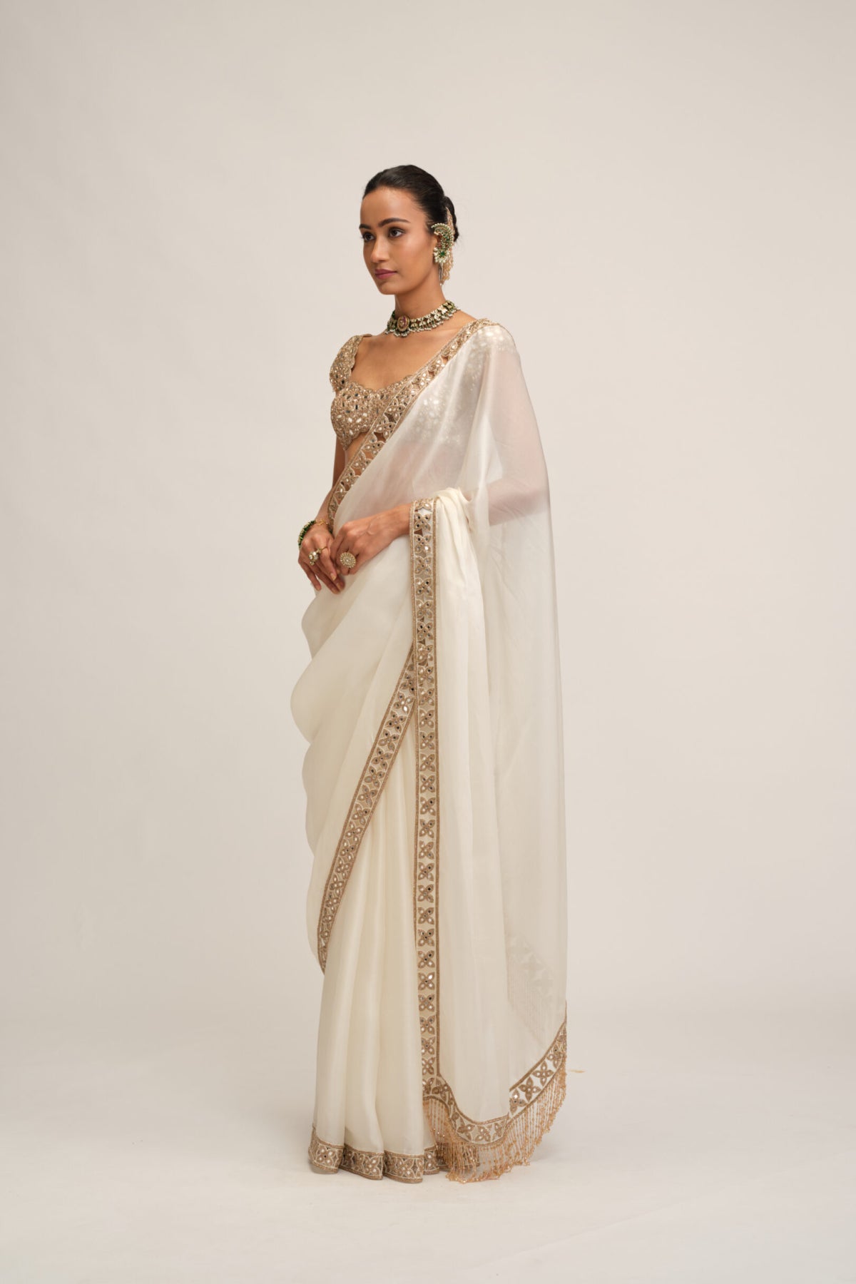 Off White Cutwork Border Saree Set
