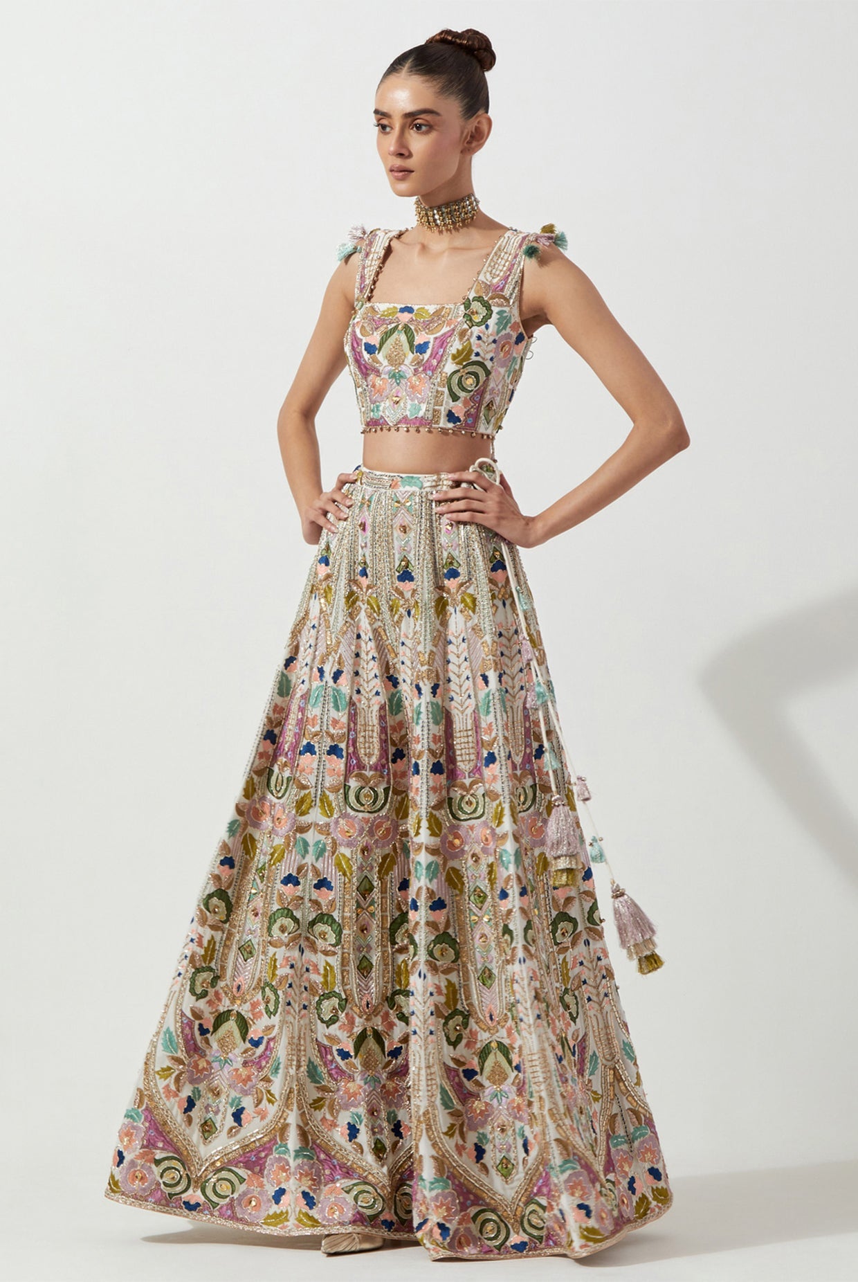 OFF WHITE EMBROIDERED CHOLI & SHARARA