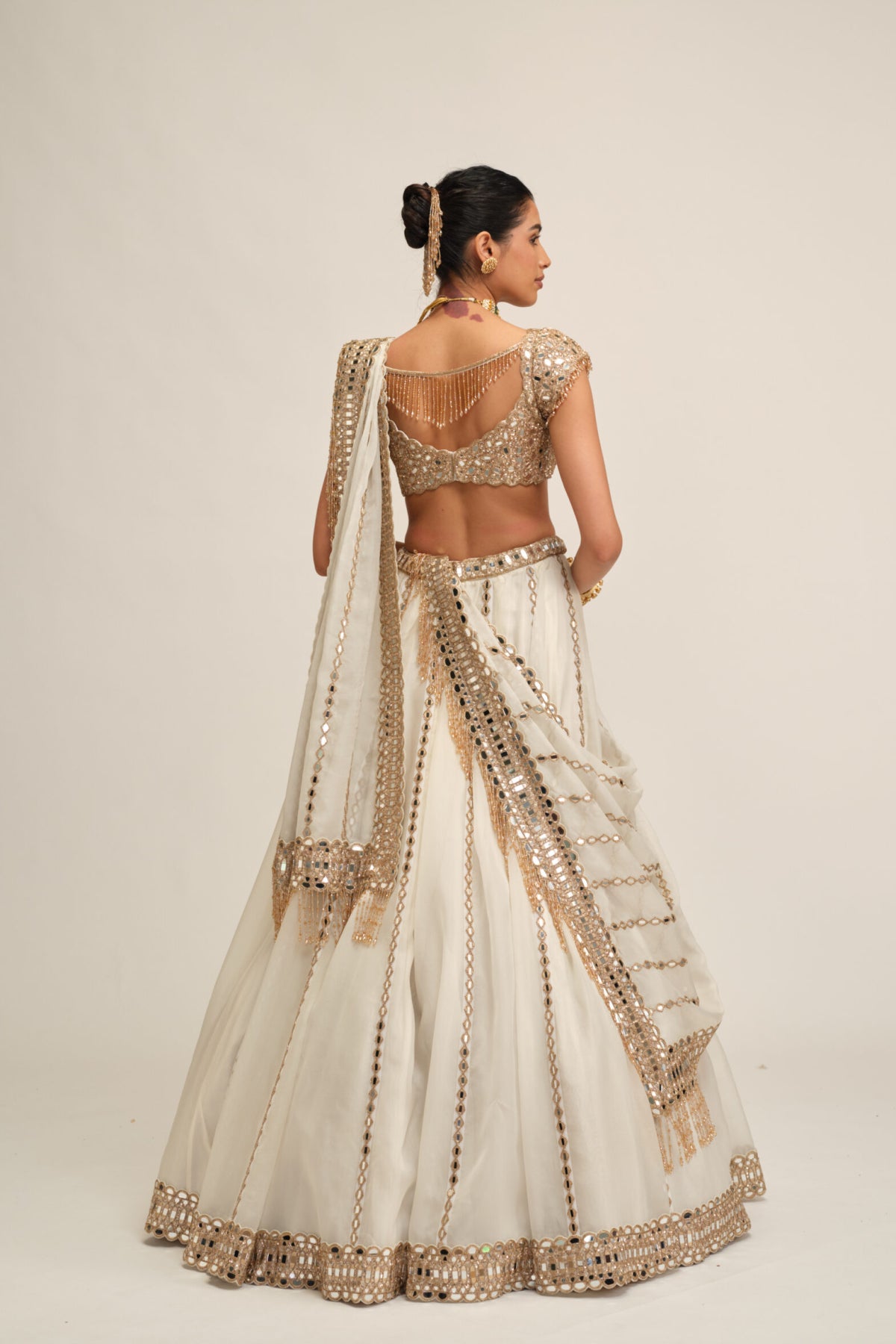 Off White Linear Lehenga Set