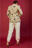 OFFWHITE GEORGETTE EMBROIDERED BLAZER WITH ABLA SILK BUSTIER AND JOGGER PANT