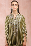 OLIVE EMBROIDERED HIGH LOW KAFTAN WITH JOGGER PANT