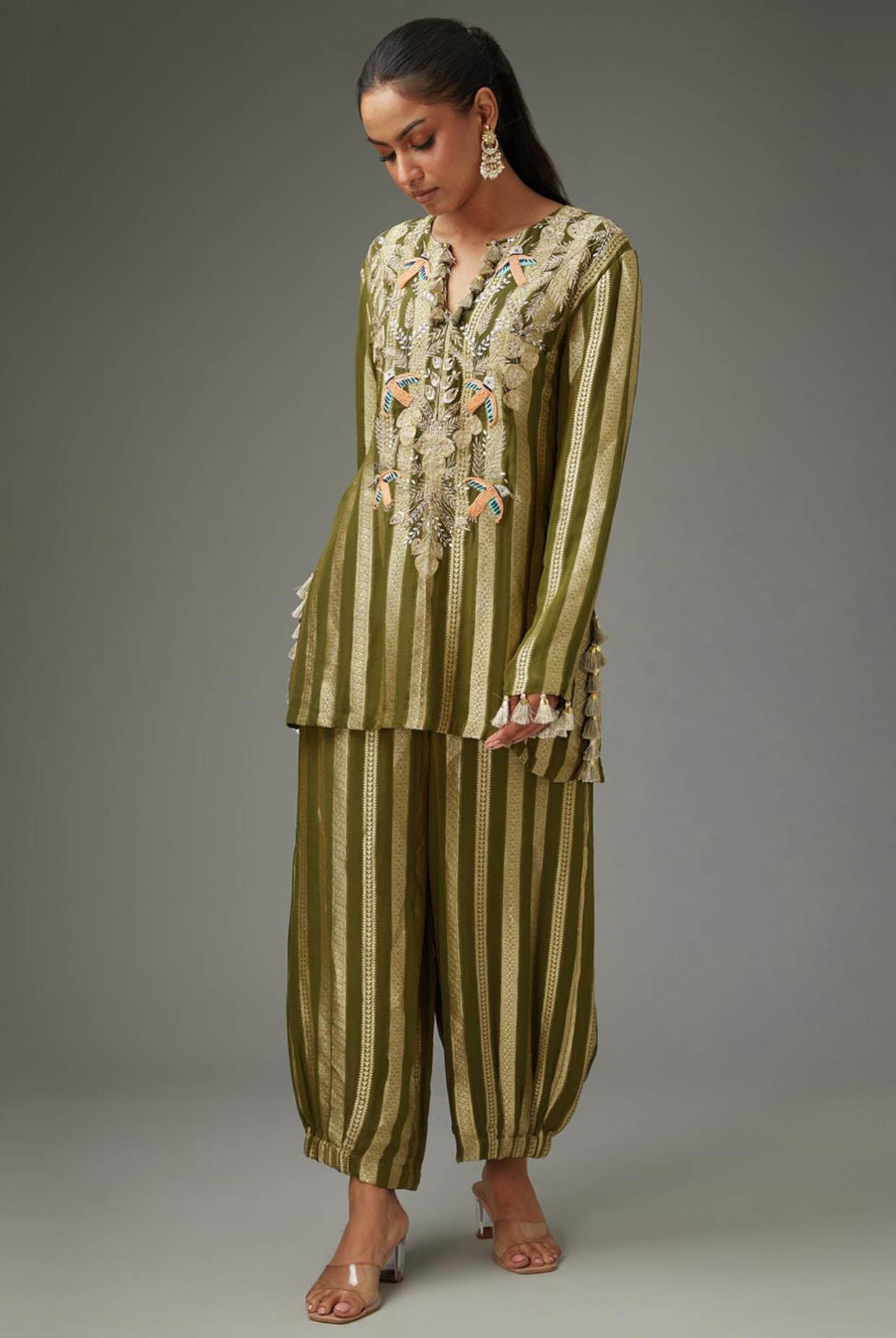 Olive Green Embroidered Kurta And Pant