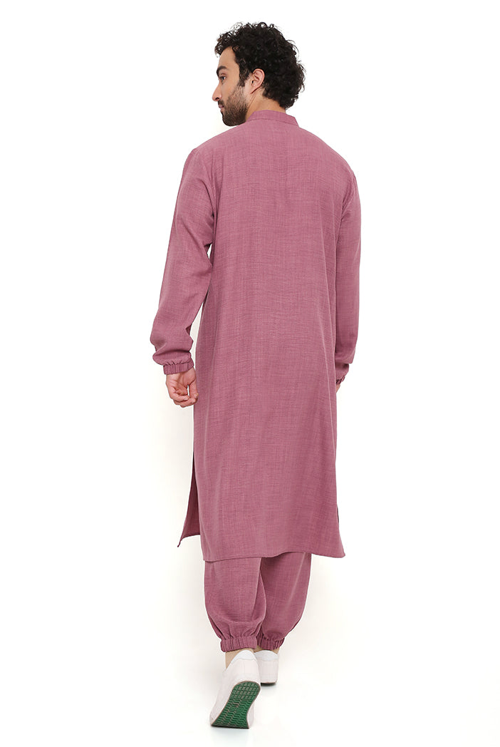 ONION PINK SOFT LINEN BOMBER KURTA WITH JOGGER PANT