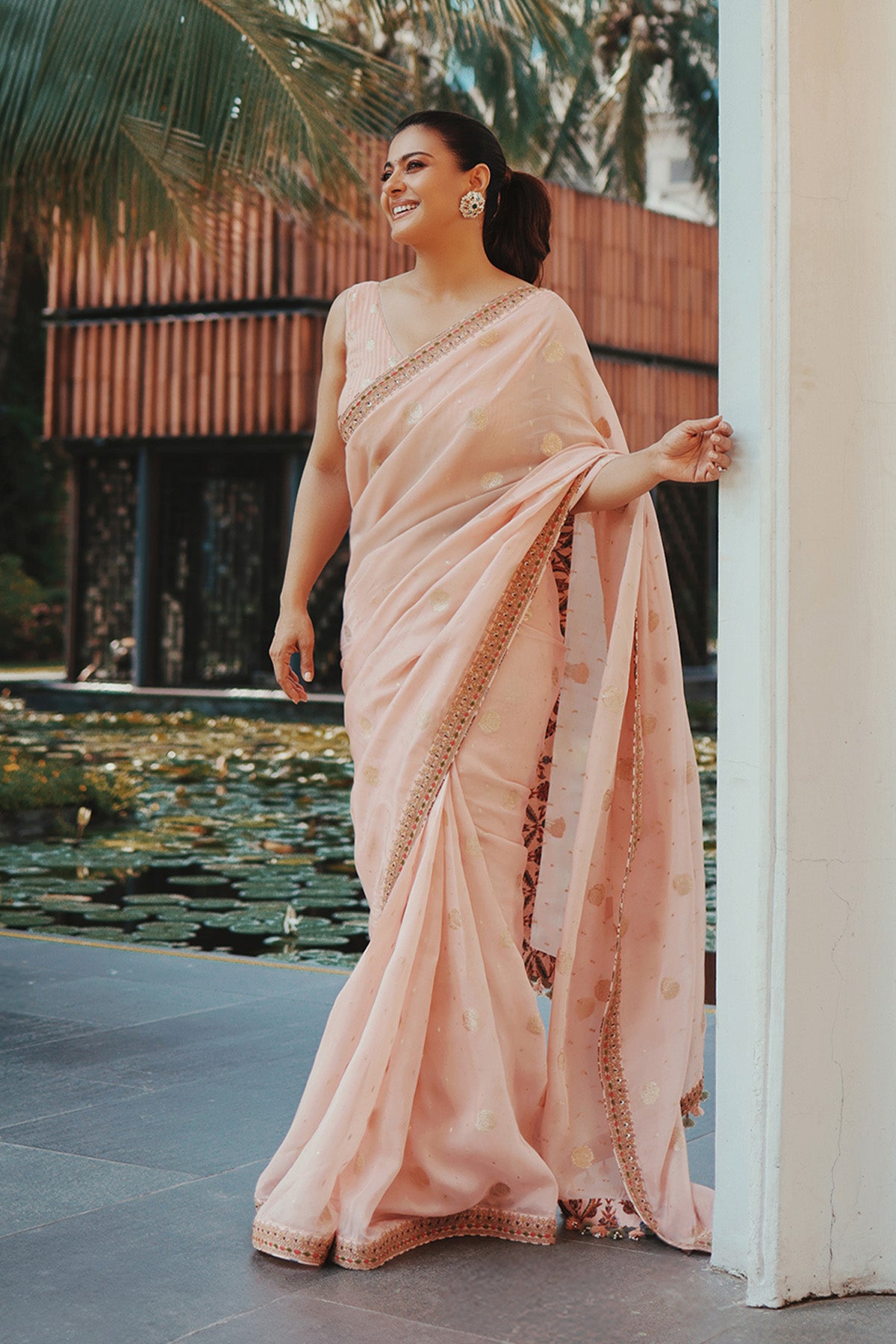 Peach & Gold Organza Saree