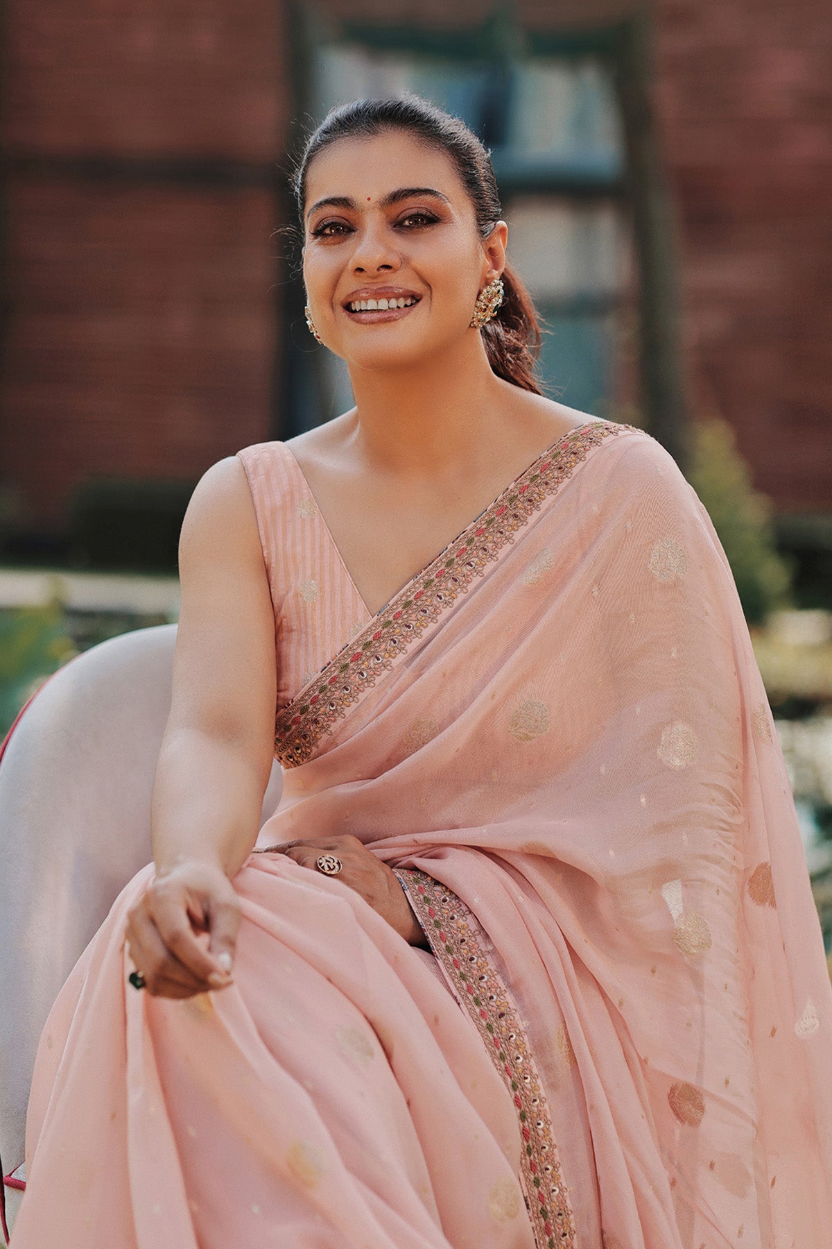 Peach & Gold Organza Saree
