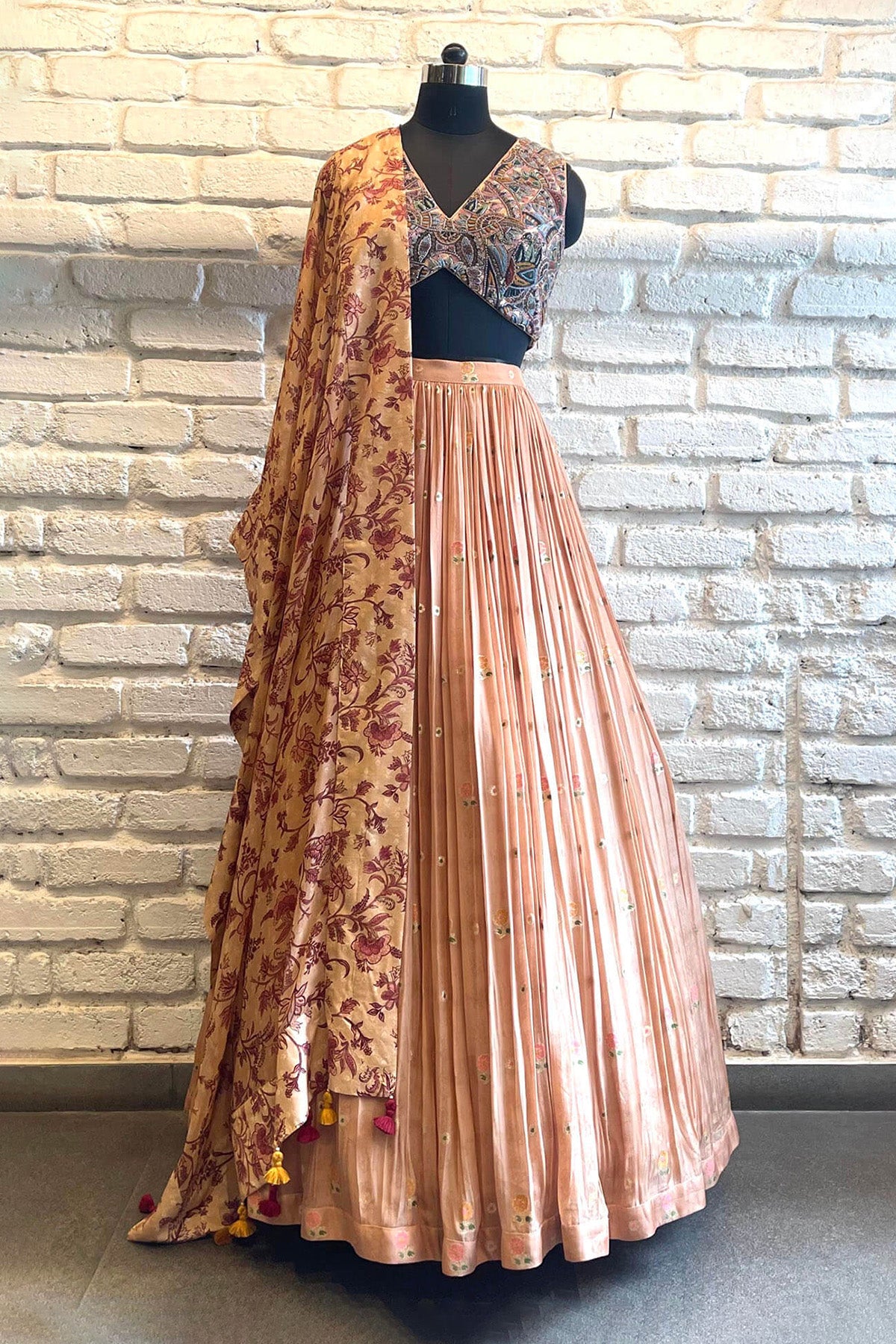 Peach organza lehenga