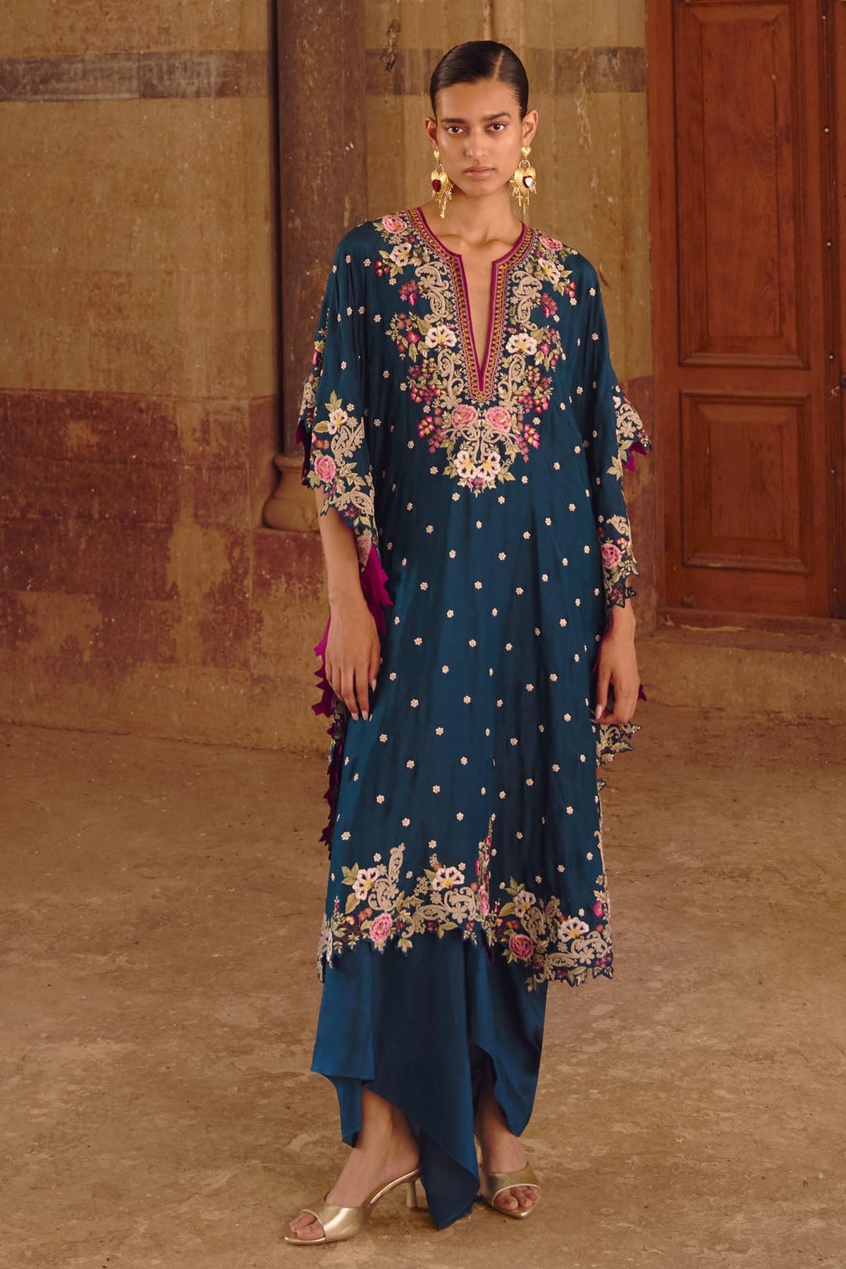 Peacock Blue Umang Chitta Kaftan Set