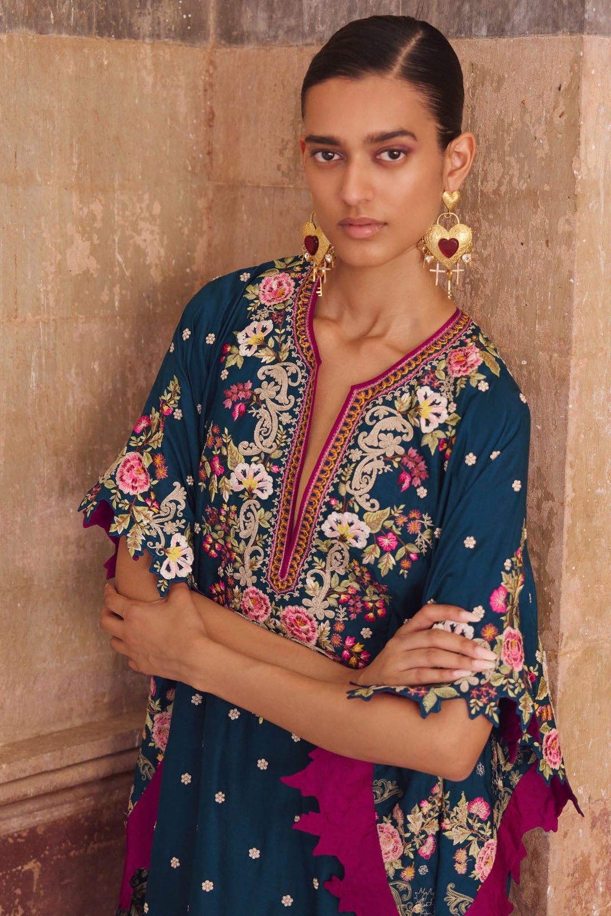 Peacock Blue Umang Chitta Kaftan Set