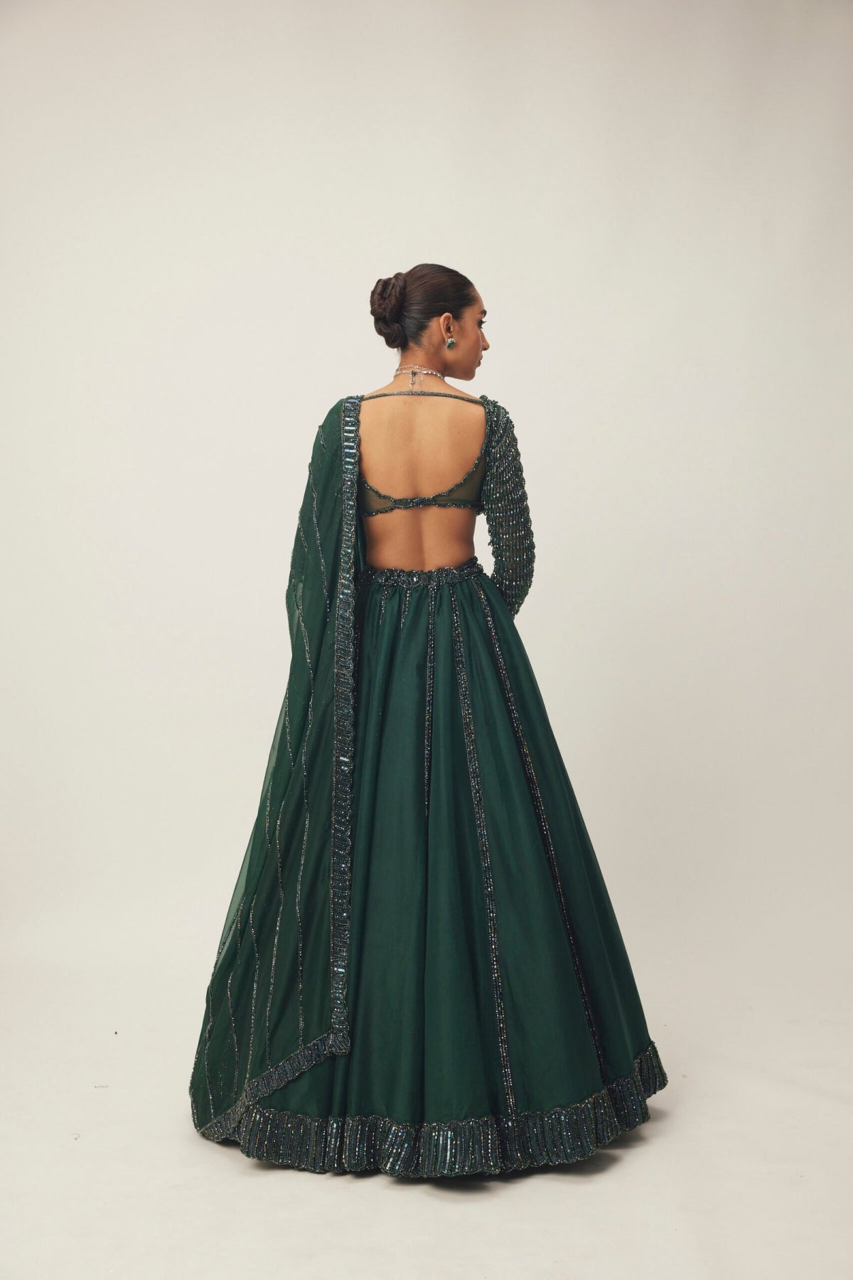 Dark Jade Green Organza Lehenga Set- Ready to ship