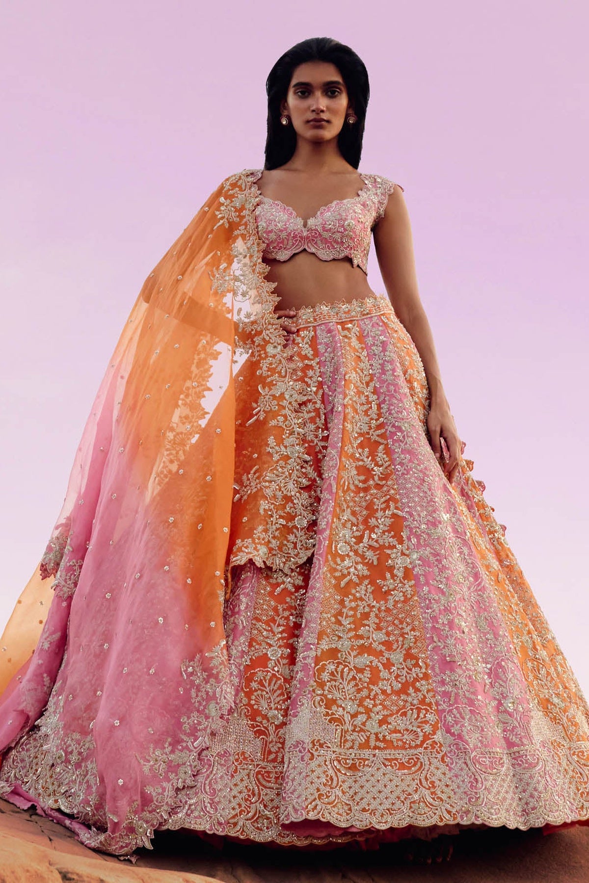 Pink And Orange Vajra Lehenga Set