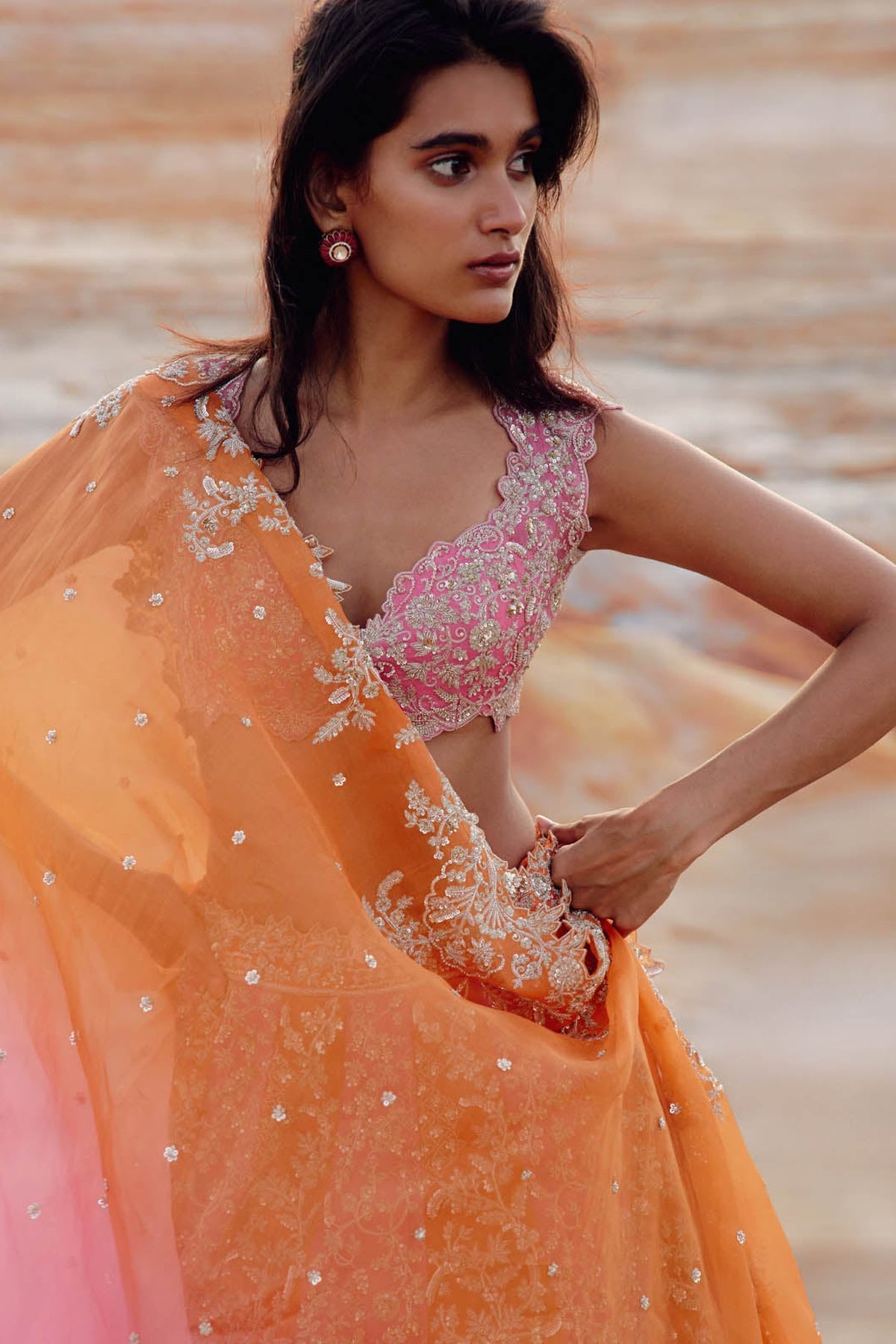 Pink And Orange Vajra Lehenga Set