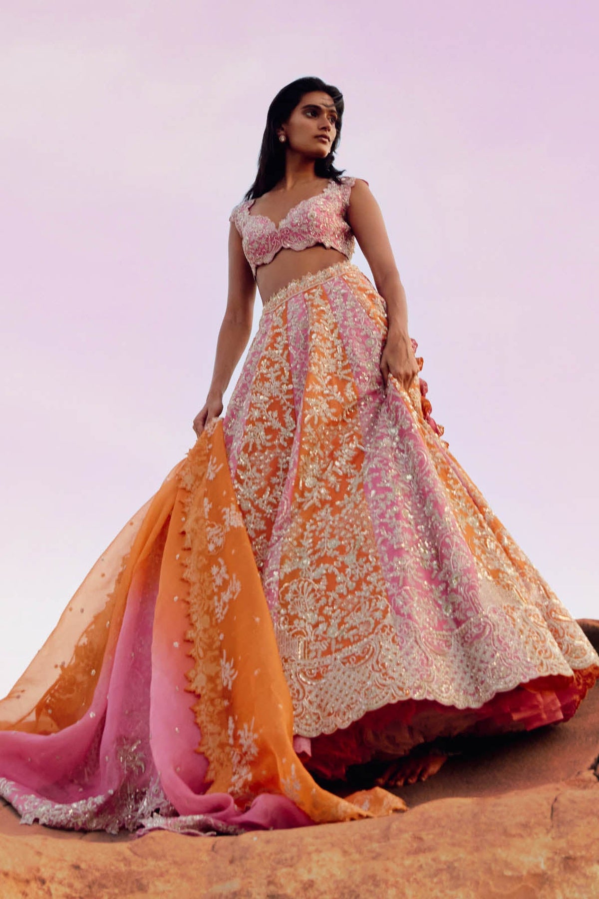 Pink And Orange Vajra Lehenga Set