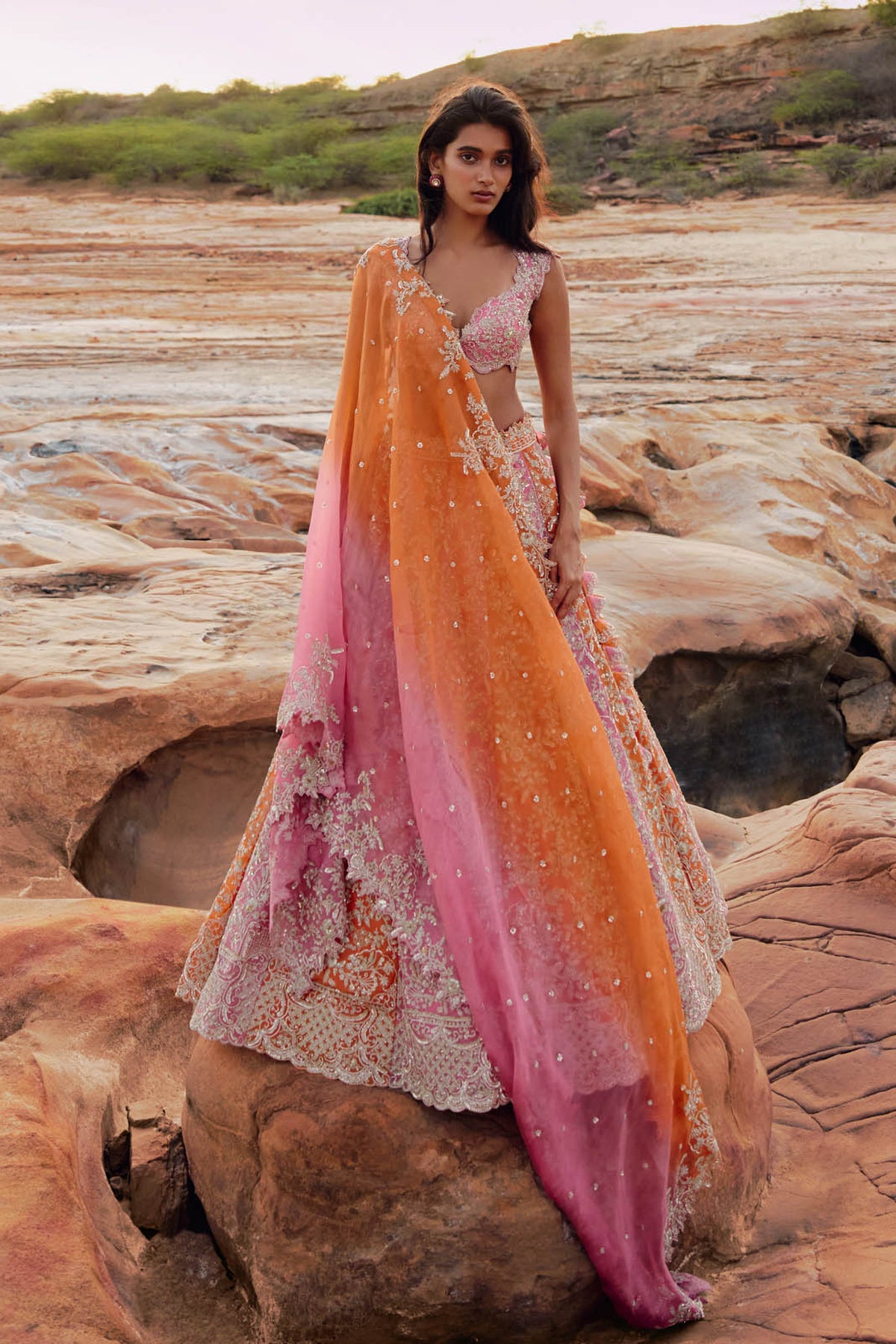 Pink And Orange Vajra Lehenga Set