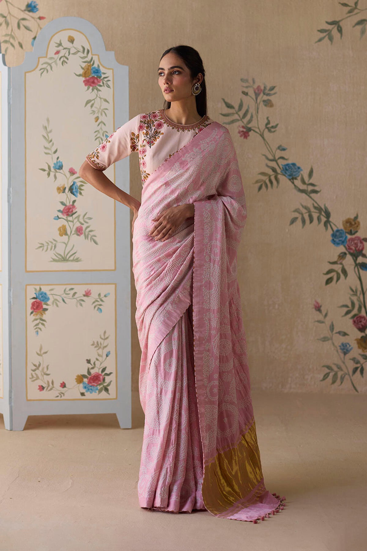 Pink Bandhani Saree