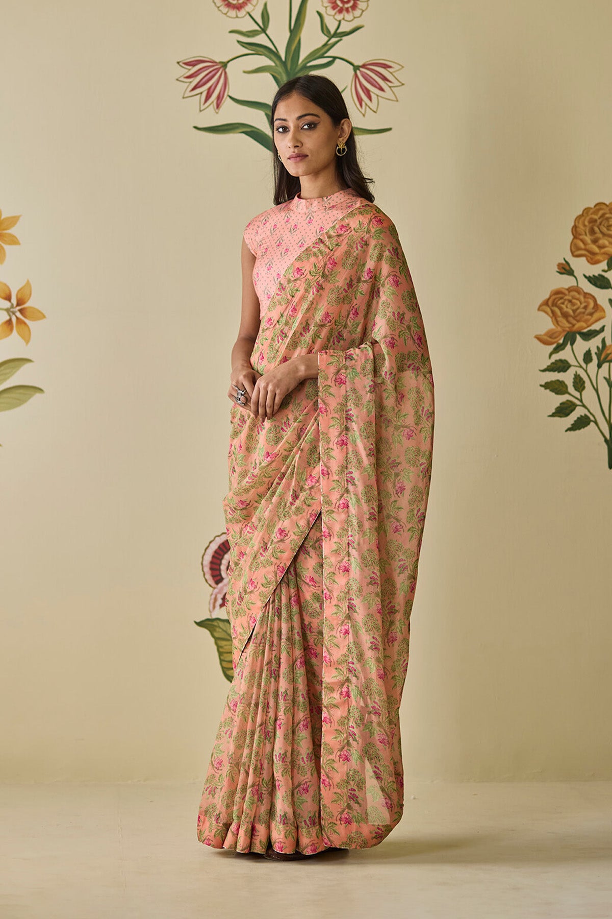 Pink Floral Saree