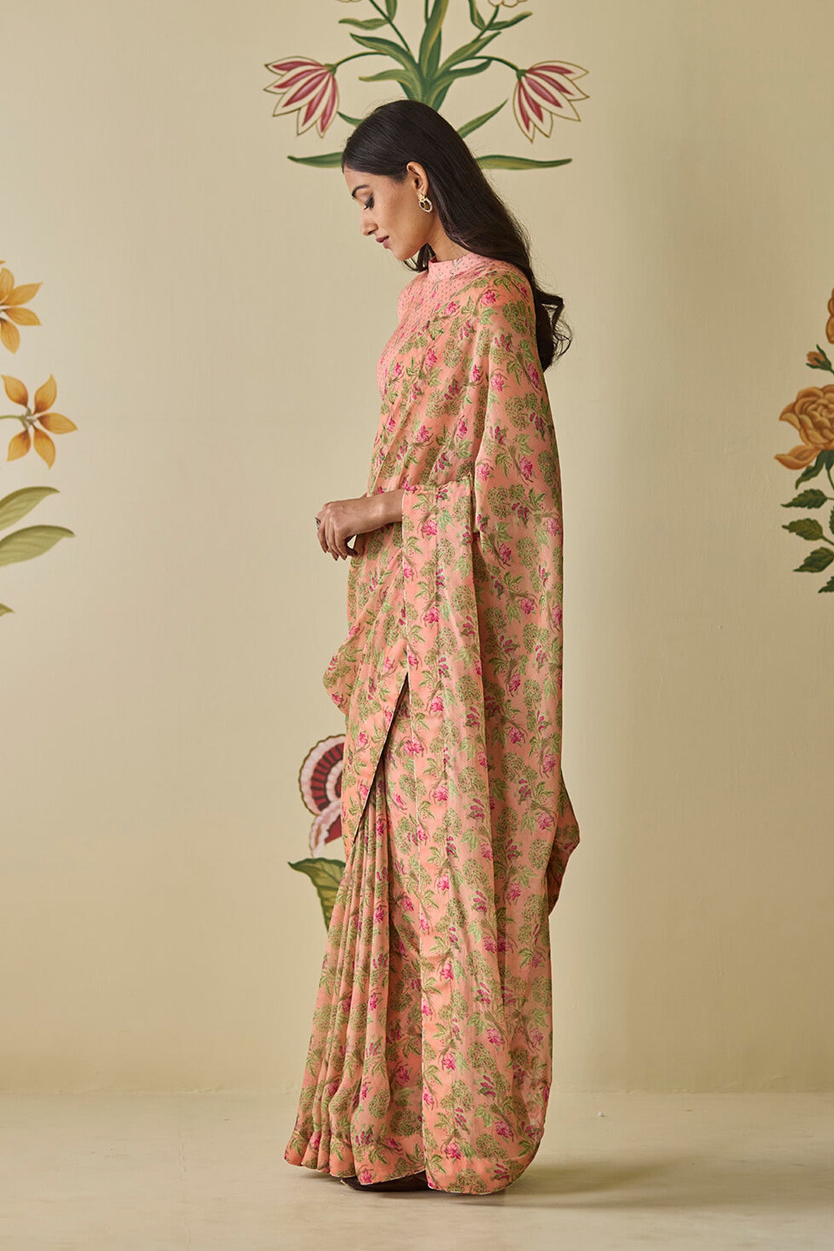 Pink Floral Saree