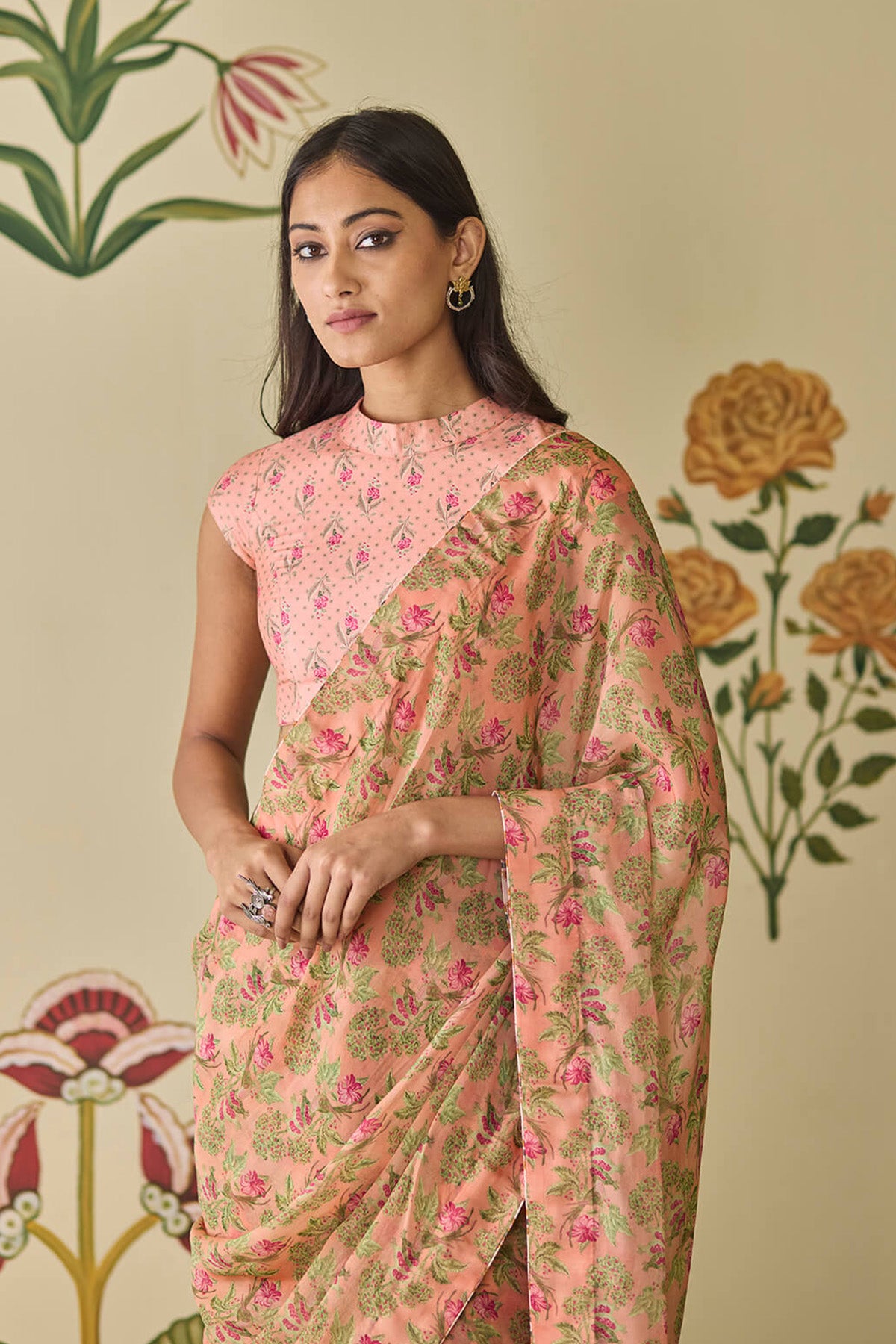 Pink Floral Saree