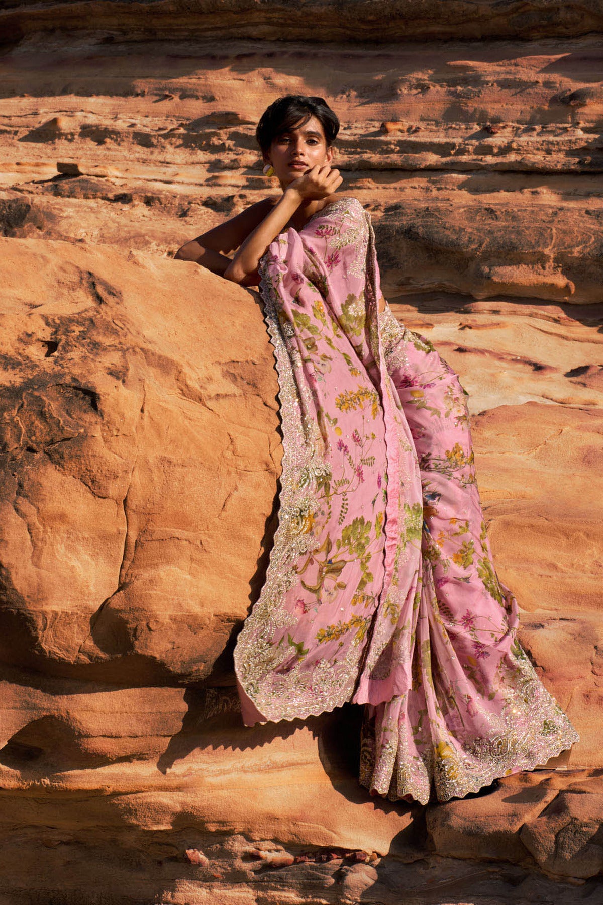 Pink Printed Shar Saree Set